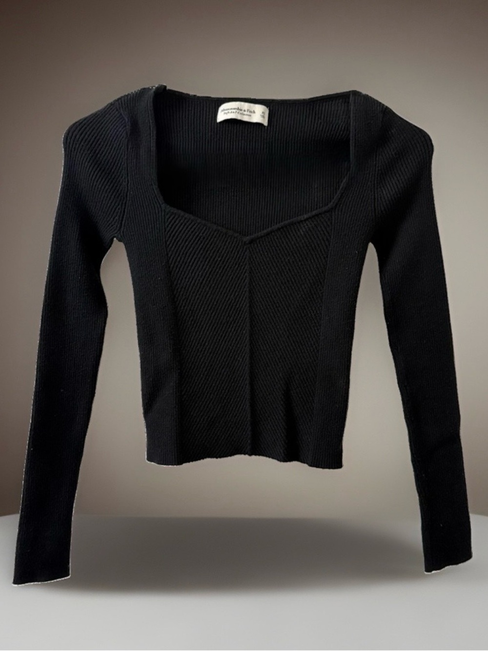 Abercrombie Fitch Women XS Black Sweetheart Corset Ribbed Knit Sweater Y2K